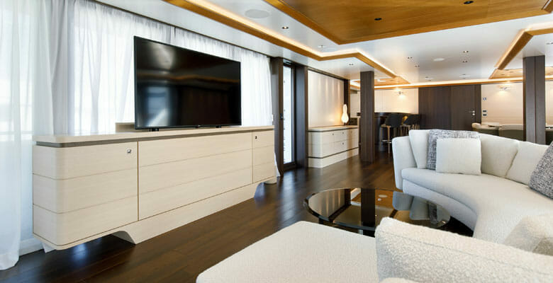 the new TV lounge aboard the superyacht Bash