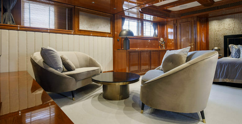 the master lounge aboard the superyacht Bash