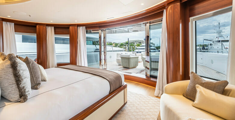 the Benetti yacht Calex master suite and private deck
