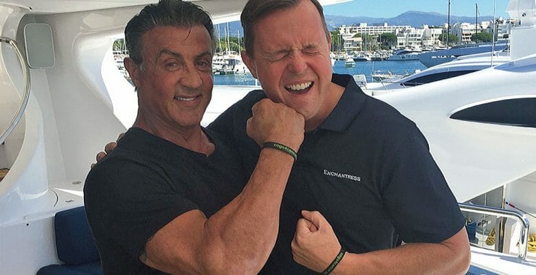 Sylvester Stallone aboard superyacht with Capt Simon MacKay Cogs4Cancer